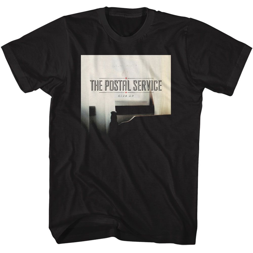 Black The Postal Service t-shirt featuring a Give Up album design