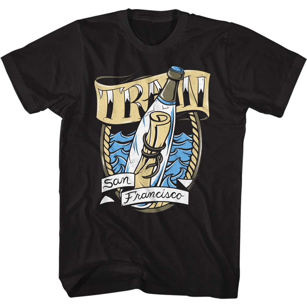 Black Train t-shirt featuring a Message in a Bottle design