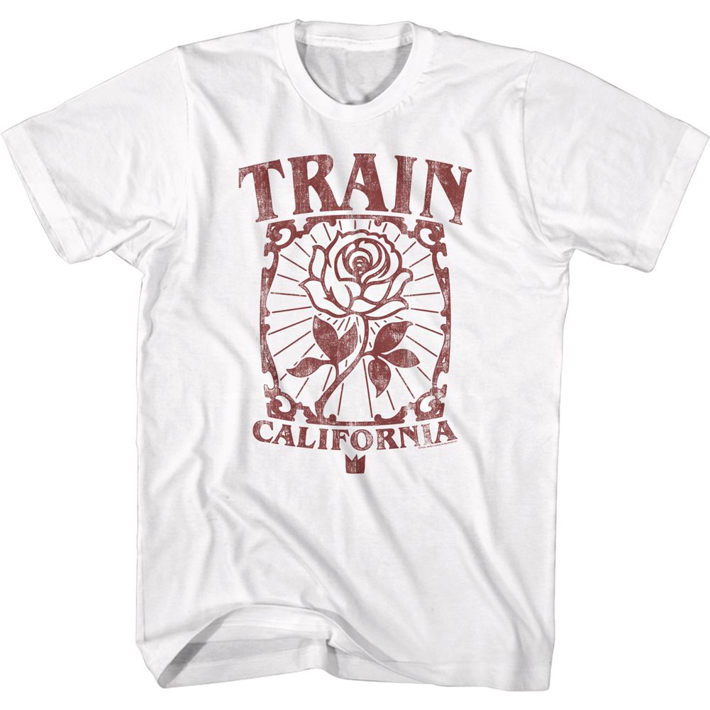 White Train t-shirt featuring a California Rose design