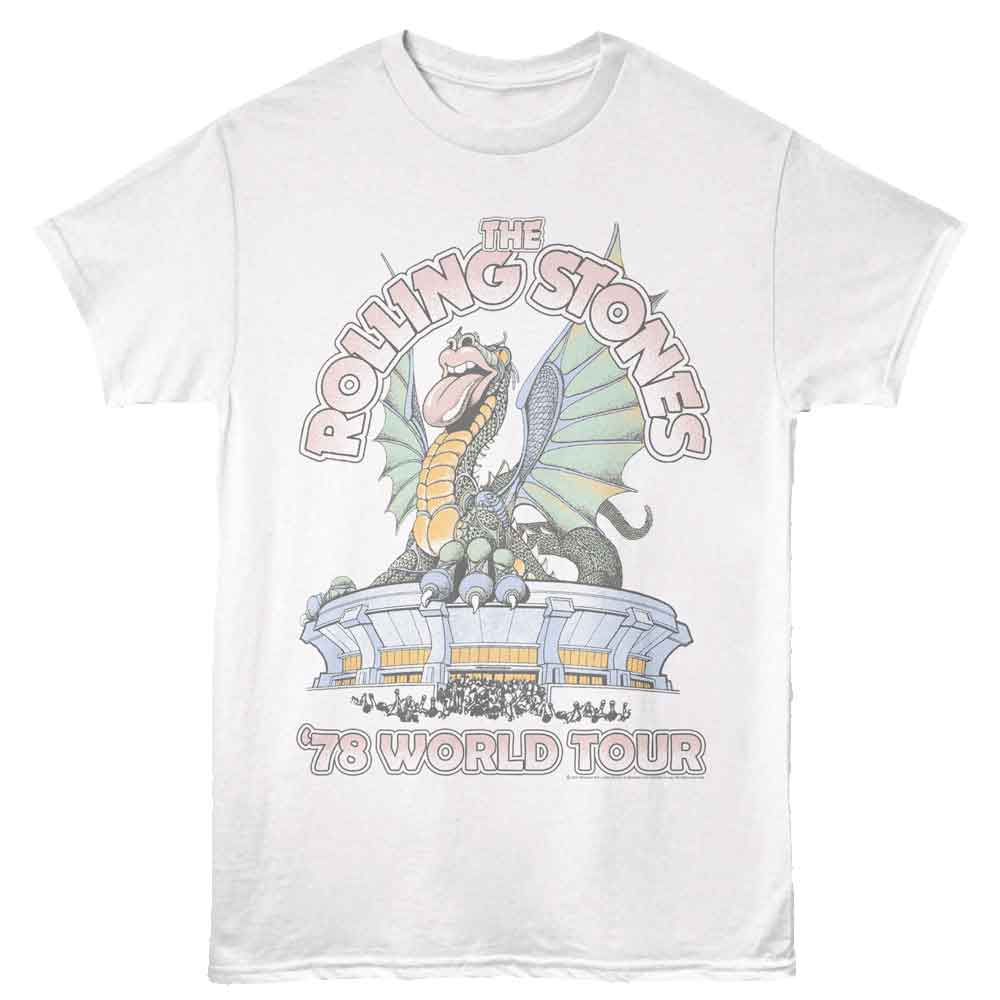 White Rolling Stones t-shirt featuring a Dragon 78 Tour design
