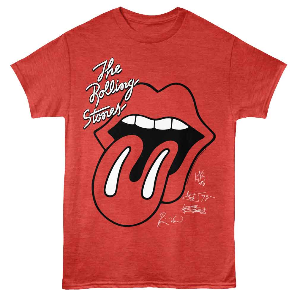 Red Heather Rolling Stones t-shirt featuring a Classic Stones design