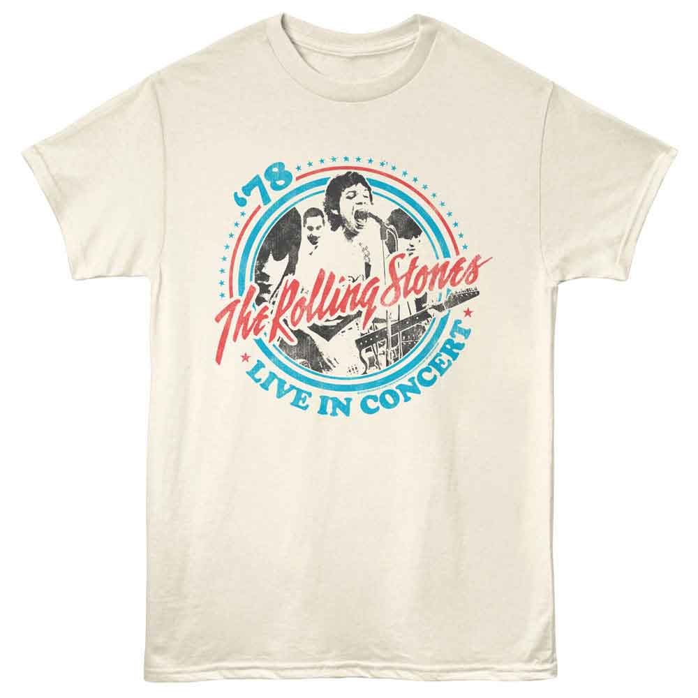 Natural Rolling Stones t-shirt featuring a Live in Concert 78 design
