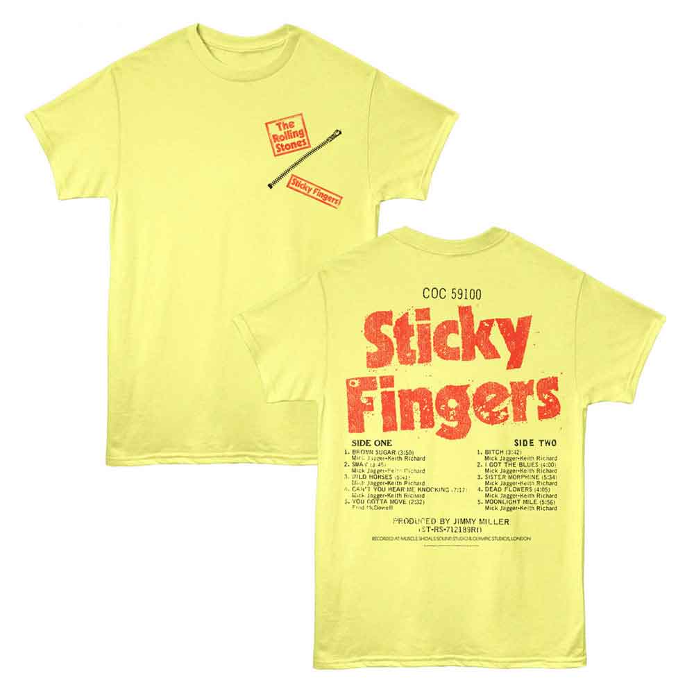 Yellow Heather Rolling Stones t-shirt featuring a Sticky Fingers design