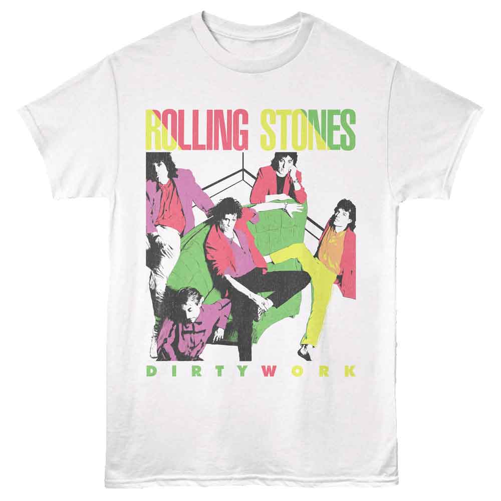 White Rolling Stones t-shirt featuring a Dirty Work design