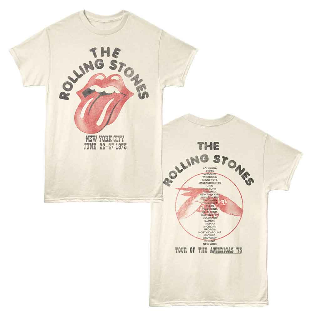 Natural Rolling Stones t-shirt featuring a NYC 1975 design