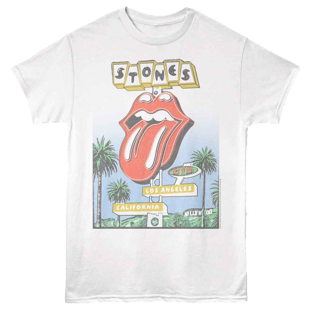 White Rolling Stones t-shirt featuring a Rolling Stones Motel design