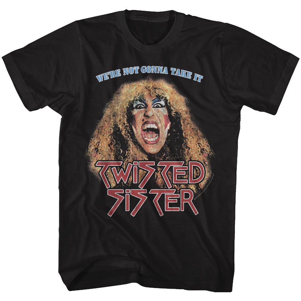 Black Twisted Sister t-shirt featuring a Not Gonna Take It design