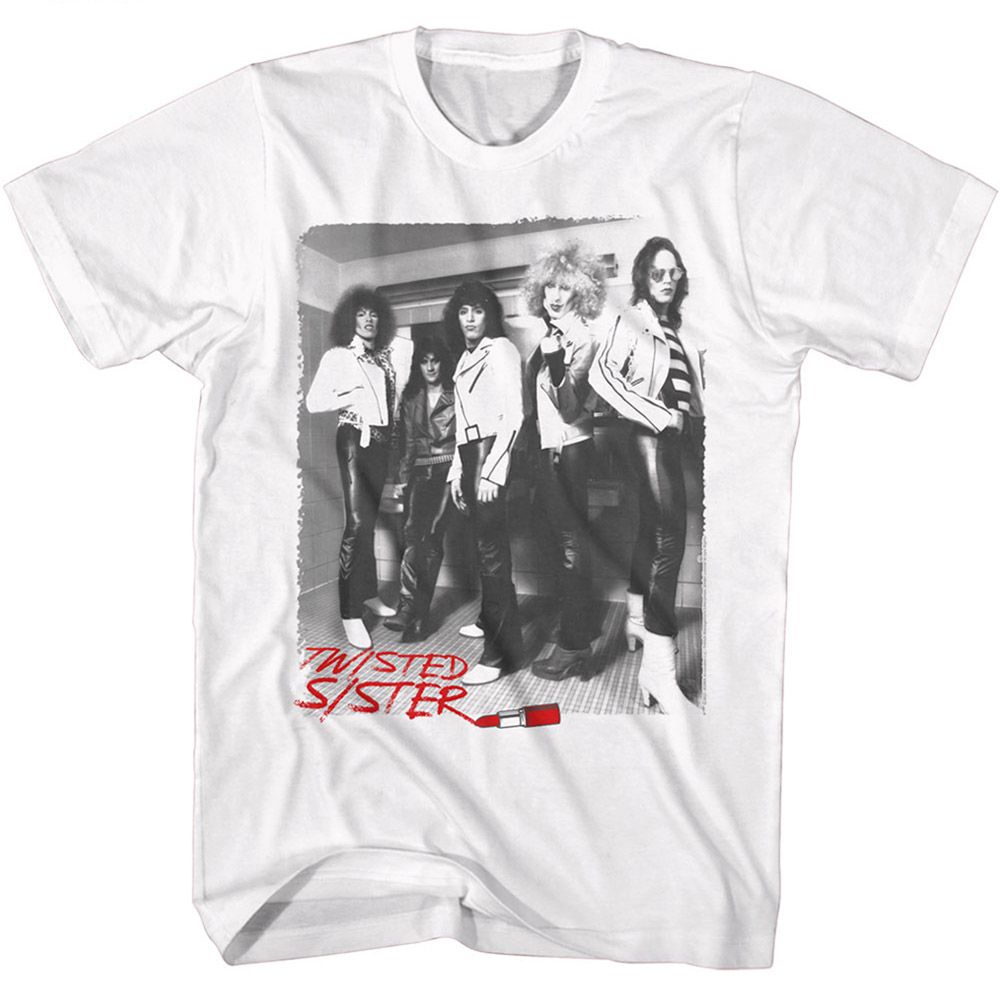 White Twisted Sister t-shirt featuring a Lipstick Logo design