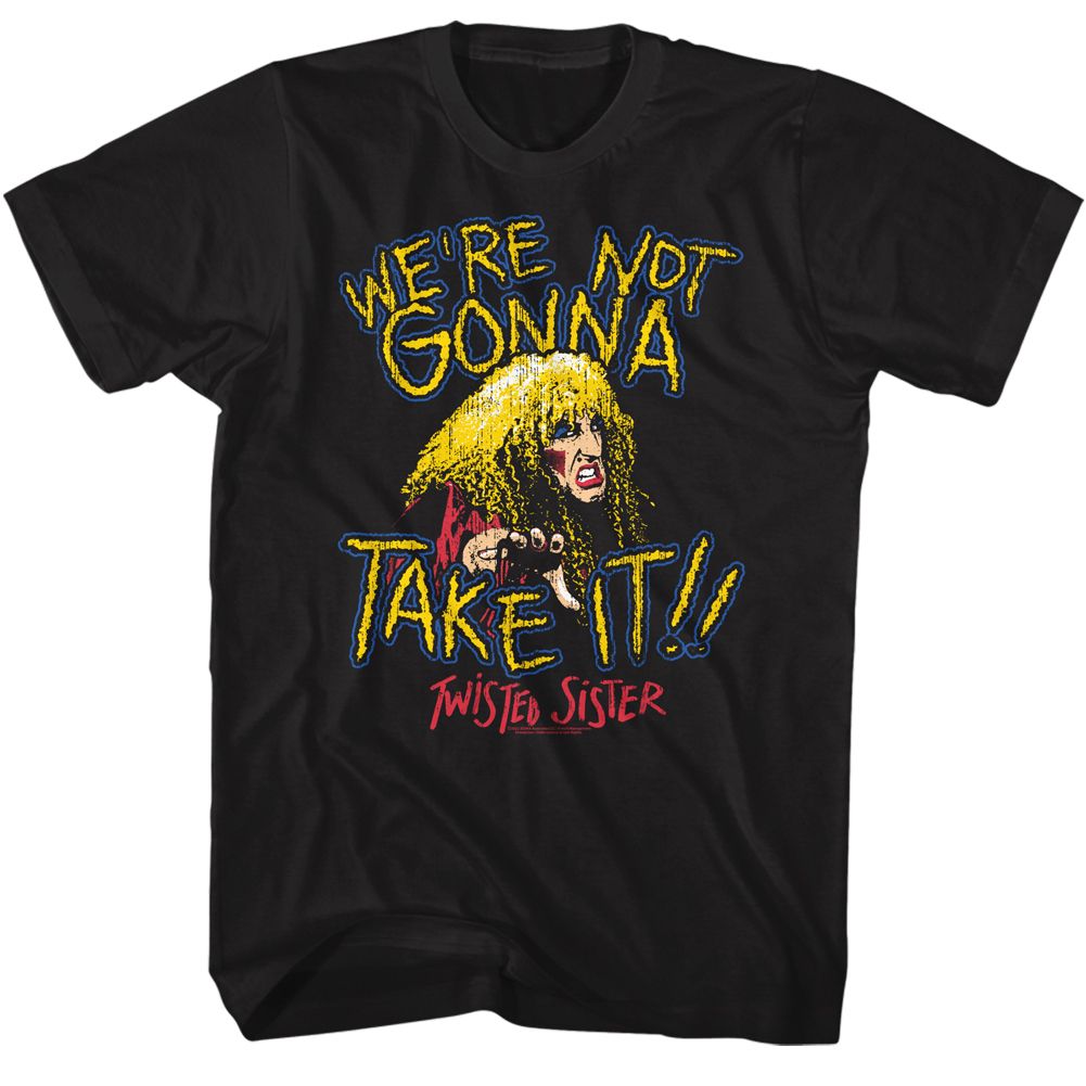 Black Twisted Sister t-shirt featuring a Not Gonna Take It 1984 design