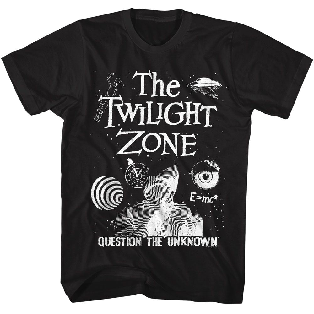 Black The Twilight Zone t-shirt featuring a Question the Unknown design