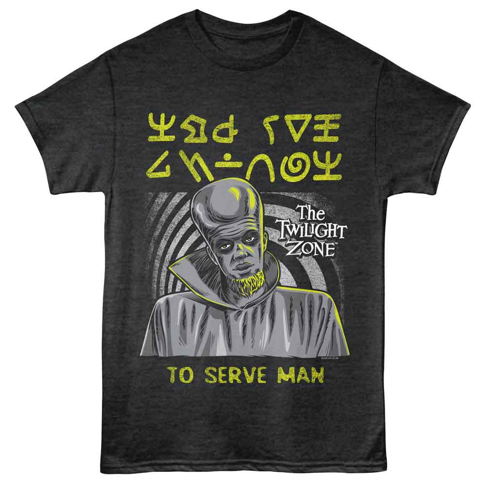 Black Heather The Twilight Zone t-shirt featuring a To Serve Man design