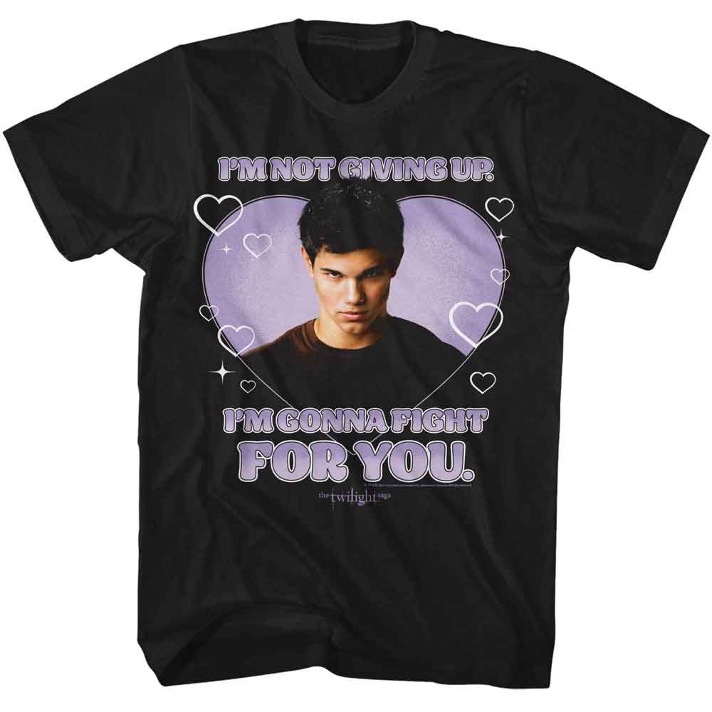 Black Twilight t-shirt featuring a Jacob Fight for you Heart design