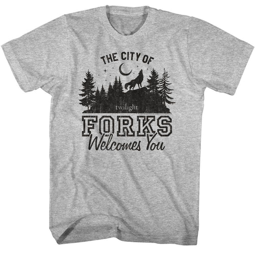 Gray Heather Twilight t-shirt featuring a The City of Forks Gray Heather design