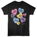 Black Twilight t-shirt featuring a Multi Color Candy Hearts design