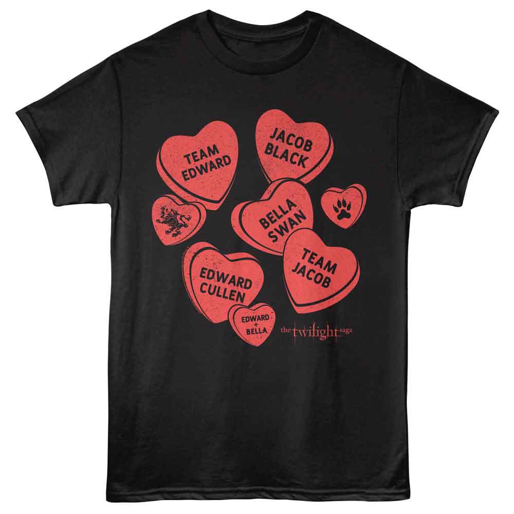 Black Twilight t-shirt featuring a Single Color Candy Hearts design