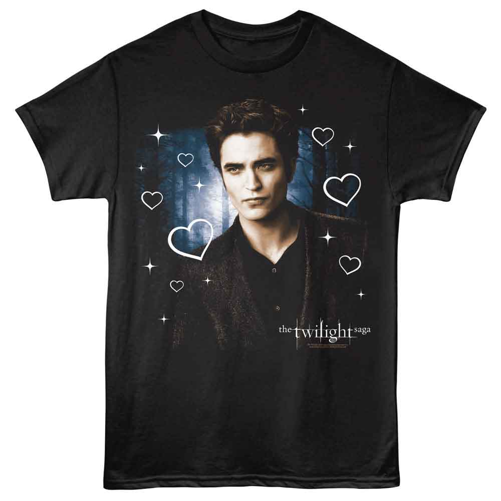 Black Twilight t-shirt featuring an Edward Forest Hearts design