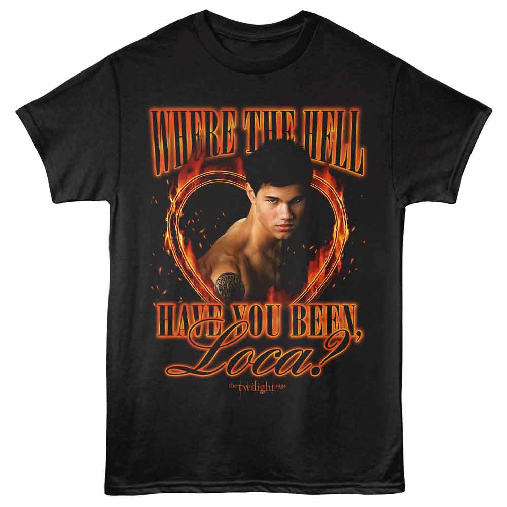 Black Twilight t-shirt featuring a Loca Flames Heart design