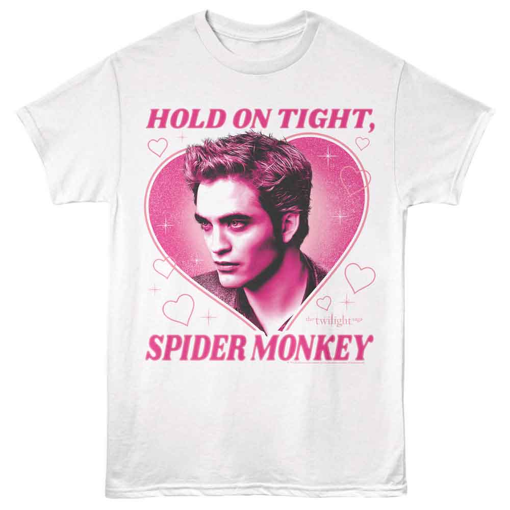 White Twilight t-shirt featuring an Edward Heart Spider Monkey White design