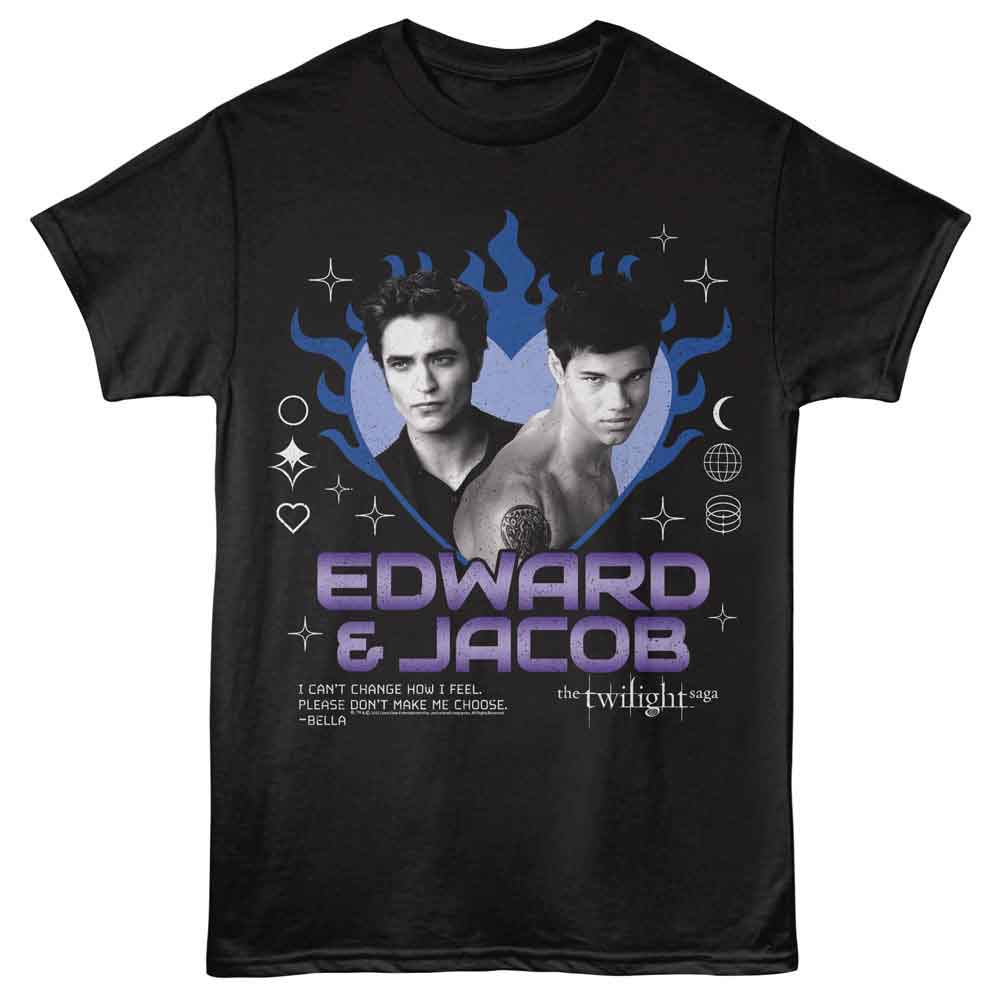 Black Twilight t-shirt featuring an Edward Jacob Y2K Inspired design