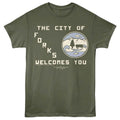 Military Green Twilight t-shirt featuring a Forks Welcome design