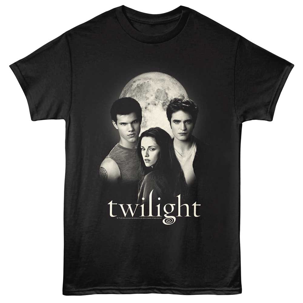 Black Twilight t-shirt featuring a Bella Edward and Jacob design