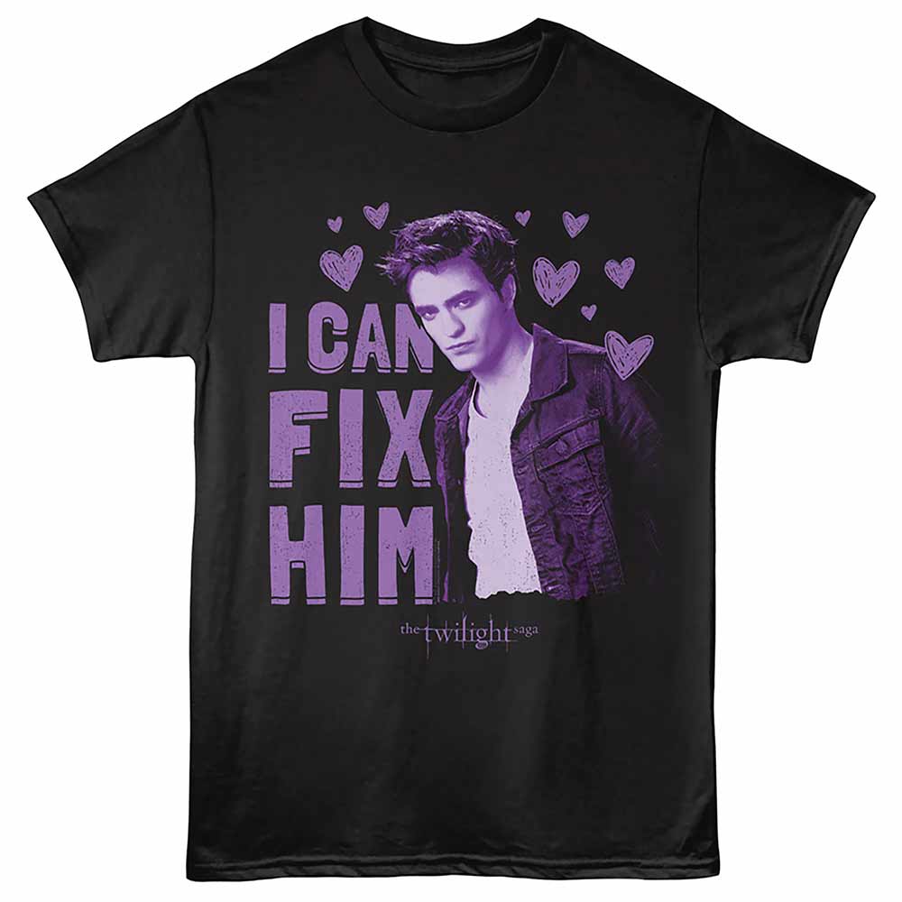 Black Twilight t-shirt featuring a Fix Him Hearts design