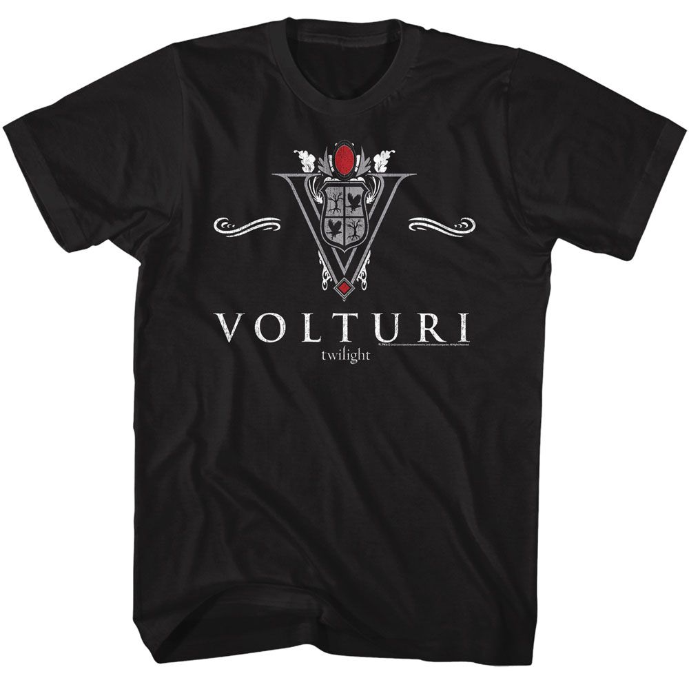 Black Twilight t-shirt featuring a Volturi Collegiate design