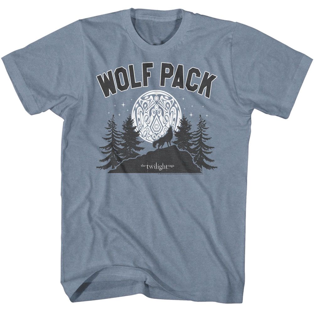 Indigo Heather Twilight t-shirt featuring a Wolf Pack Moon design