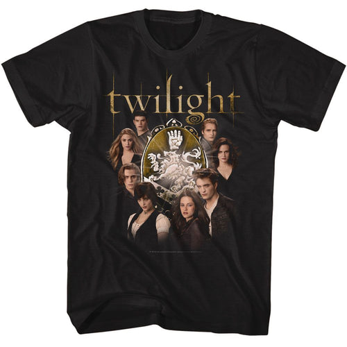 Black Twilight t-shirt featuring a Cullen Family with Crest design
