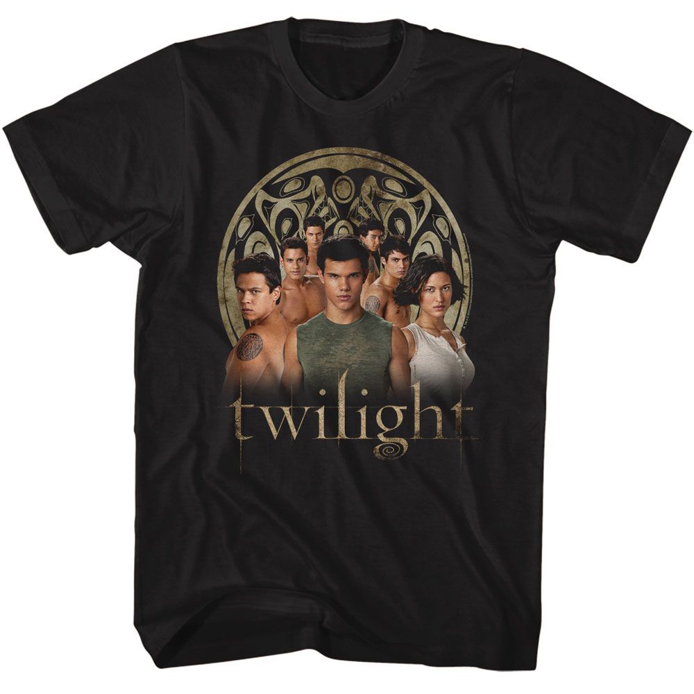 Black Twilight t-shirt featuring a Wolf Pack Group Photo design