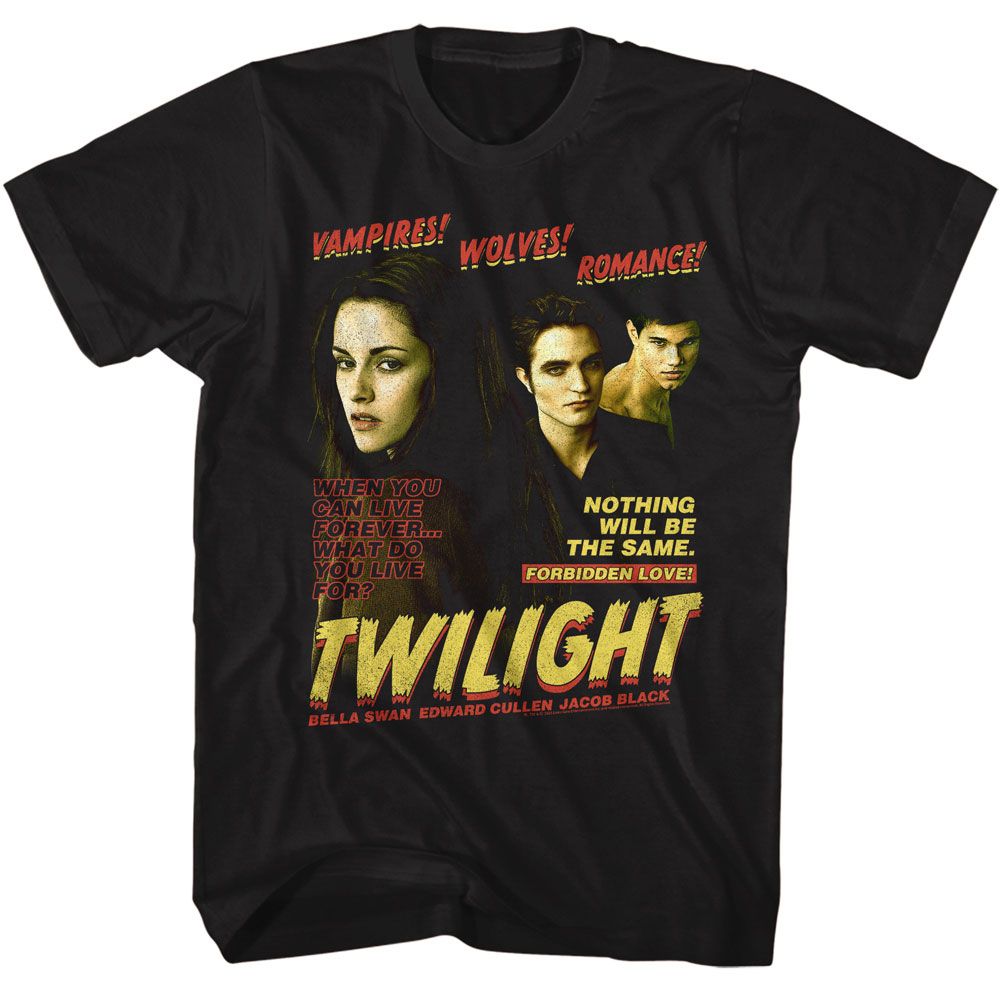 Black Twilight t-shirt featuring a Vampire Wolves Romance design