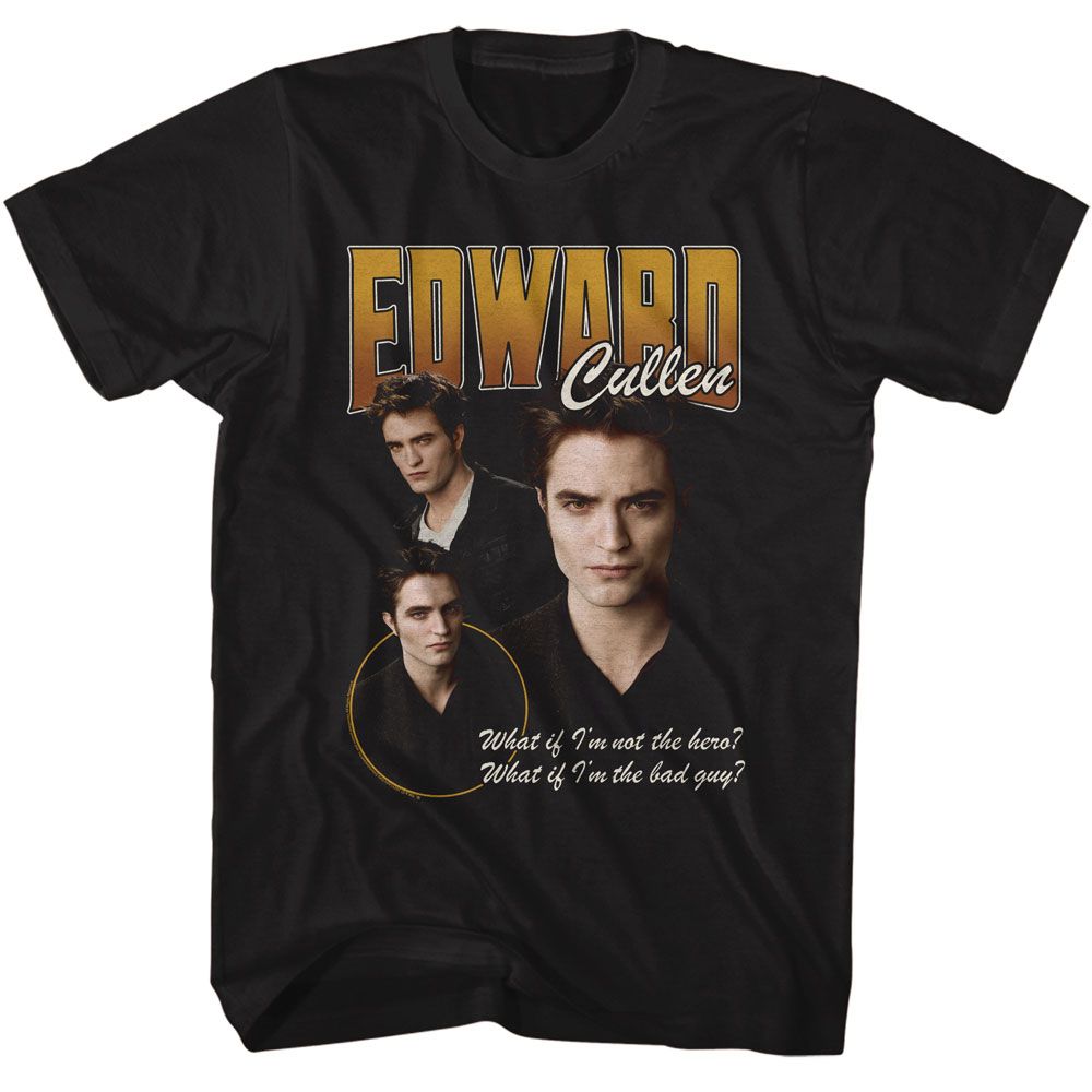 Black Twilight t-shirt featuring an Edward 3 Character Pose design