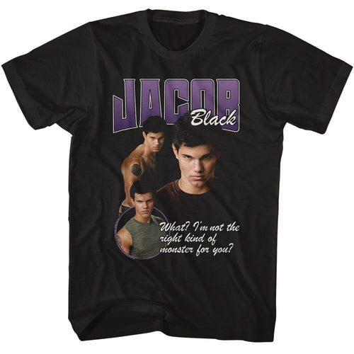 Black Twilight t-shirt featuring a Jacob Right Kind of Monster design