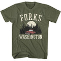 Military Green Twilight t-shirt featuring a Forks Truck design