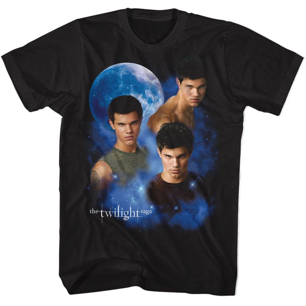 Black Twilight t-shirt featuring a Jacob and Moon design