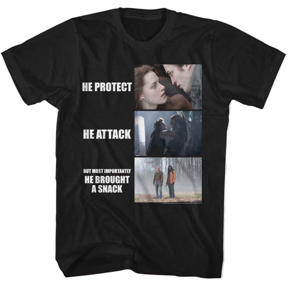 Black Twilight t-shirt featuring a He Protect He Attack design