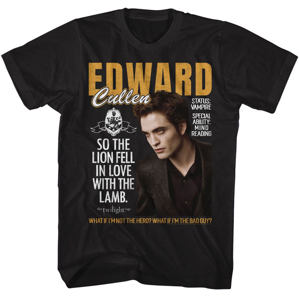 Black Twilight t-shirt featuring an Edward Lion Fell in Love design