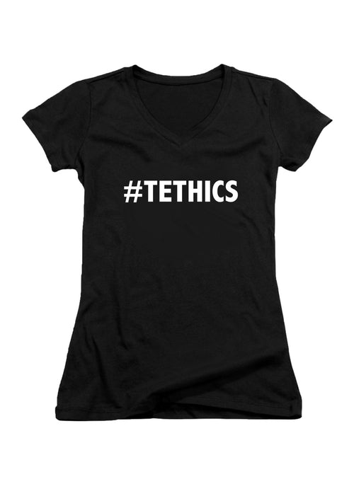 Black Tethics Juniors V-Neck T-Shirt