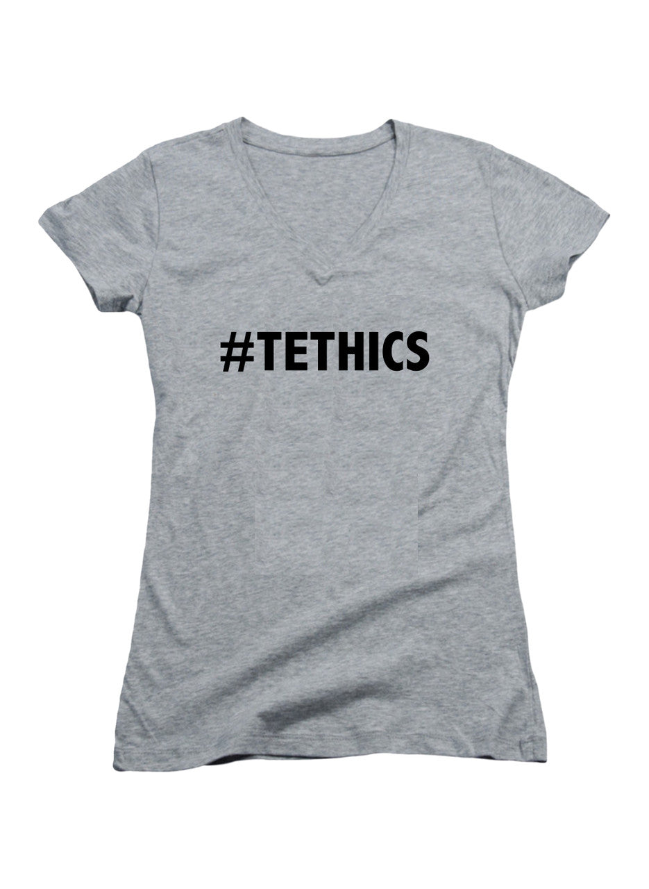 Gray Tethics Juniors V-Neck T-Shirt
