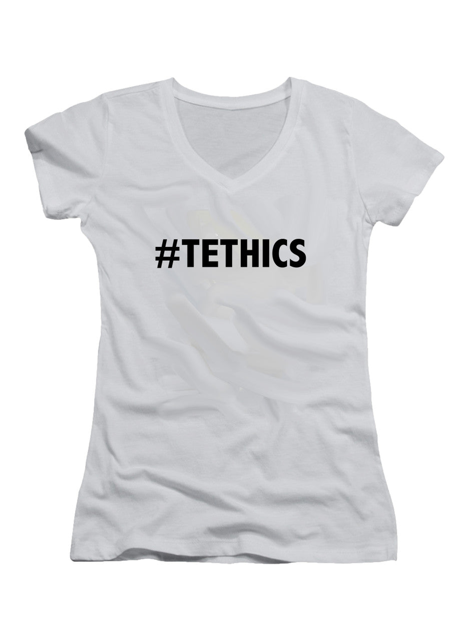 White Tethics Juniors V-Neck T-Shirt