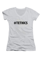 White Tethics Juniors V-Neck T-Shirt