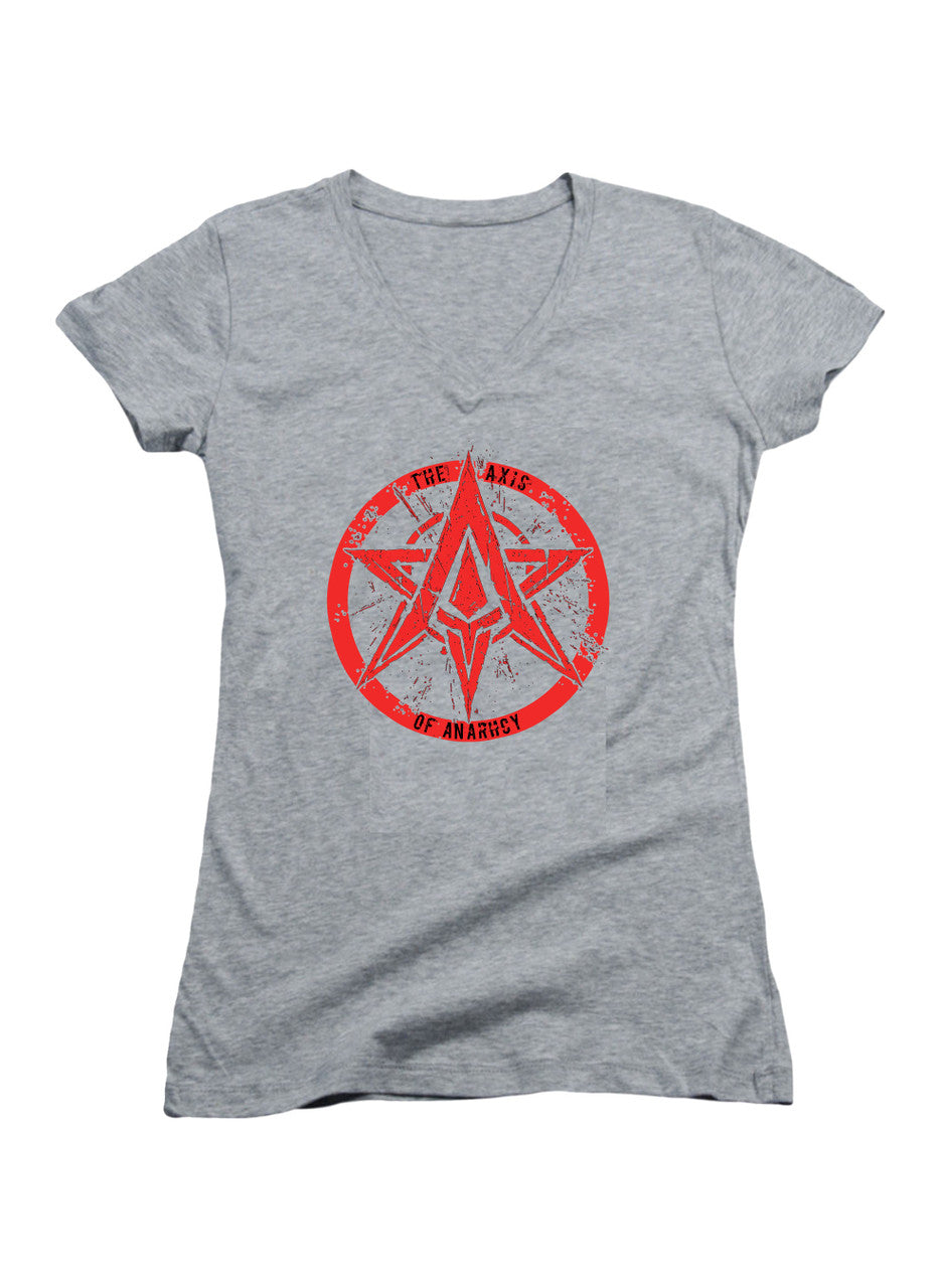 Gray The Axis of Anarchy Logo Juniors V-Neck T-Shirt