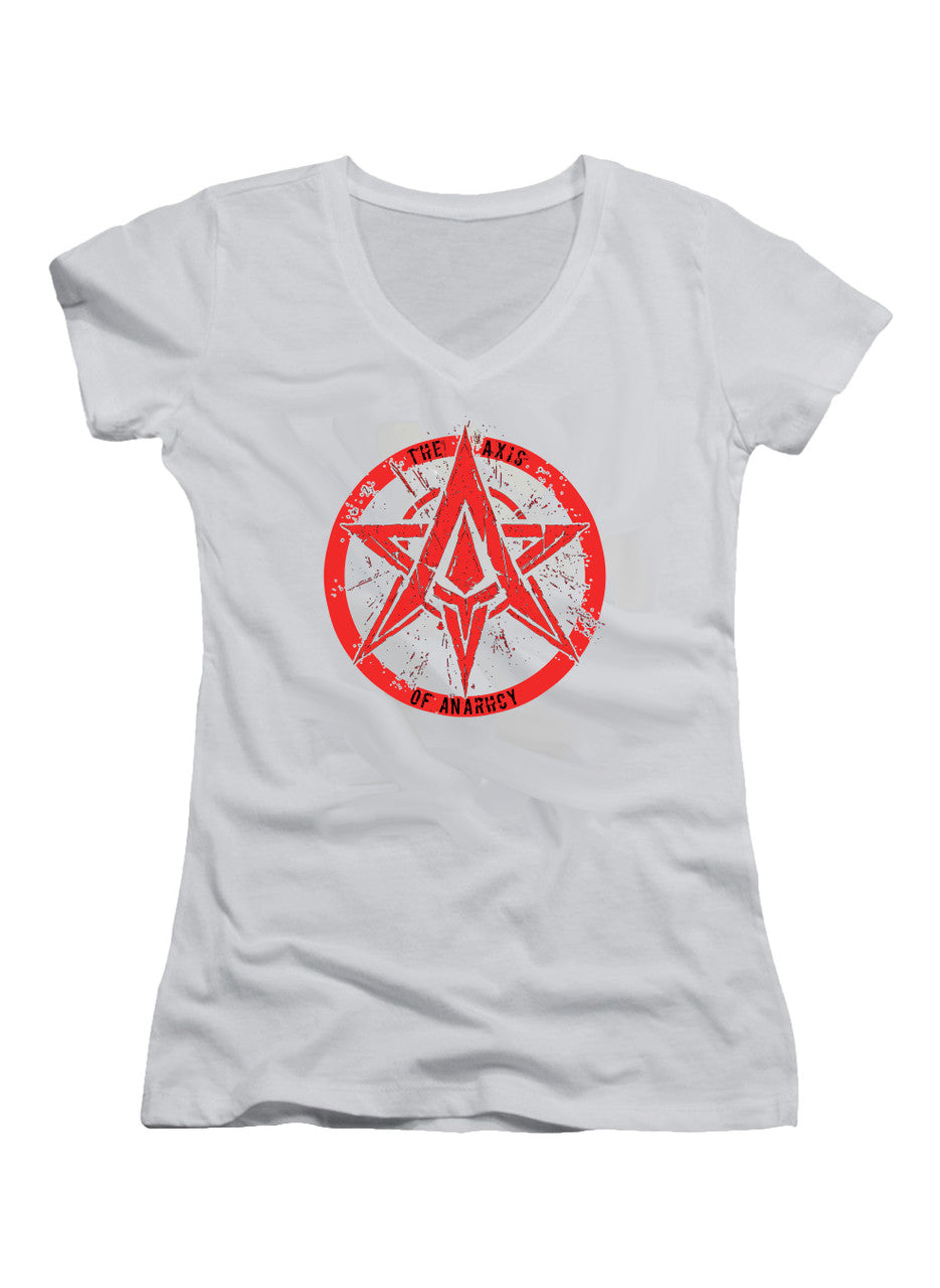 White The Axis of Anarchy Logo Juniors V-Neck T-Shirt
