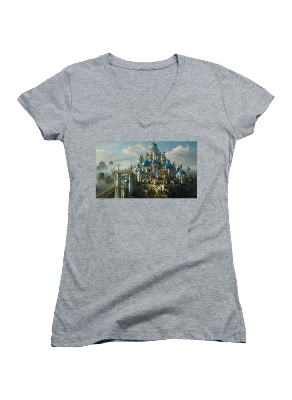 Gray The Free City Juniors V-Neck T-Shirt