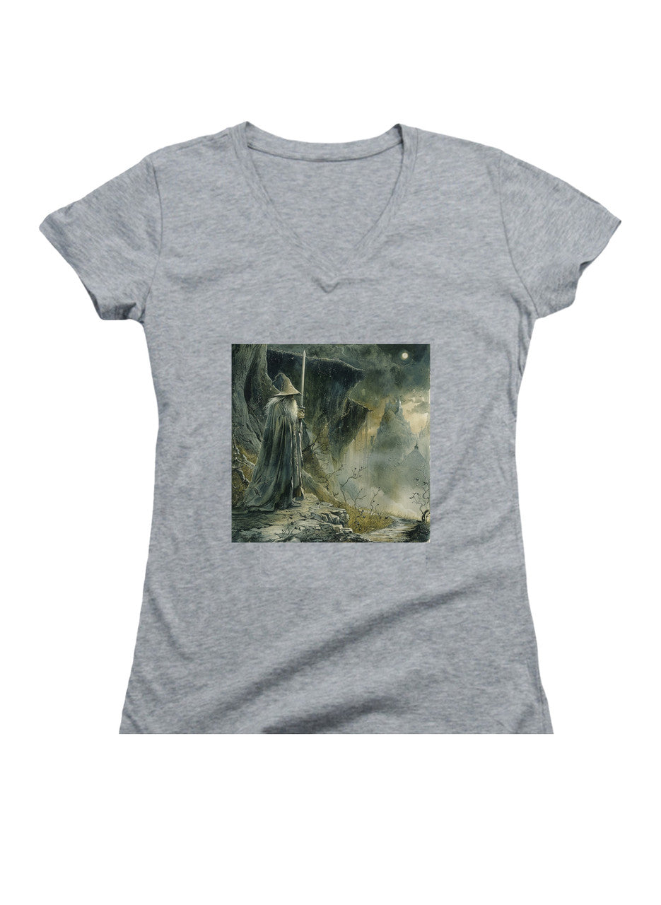 Gray The Grey Wizard Juniors V-Neck T-Shirt