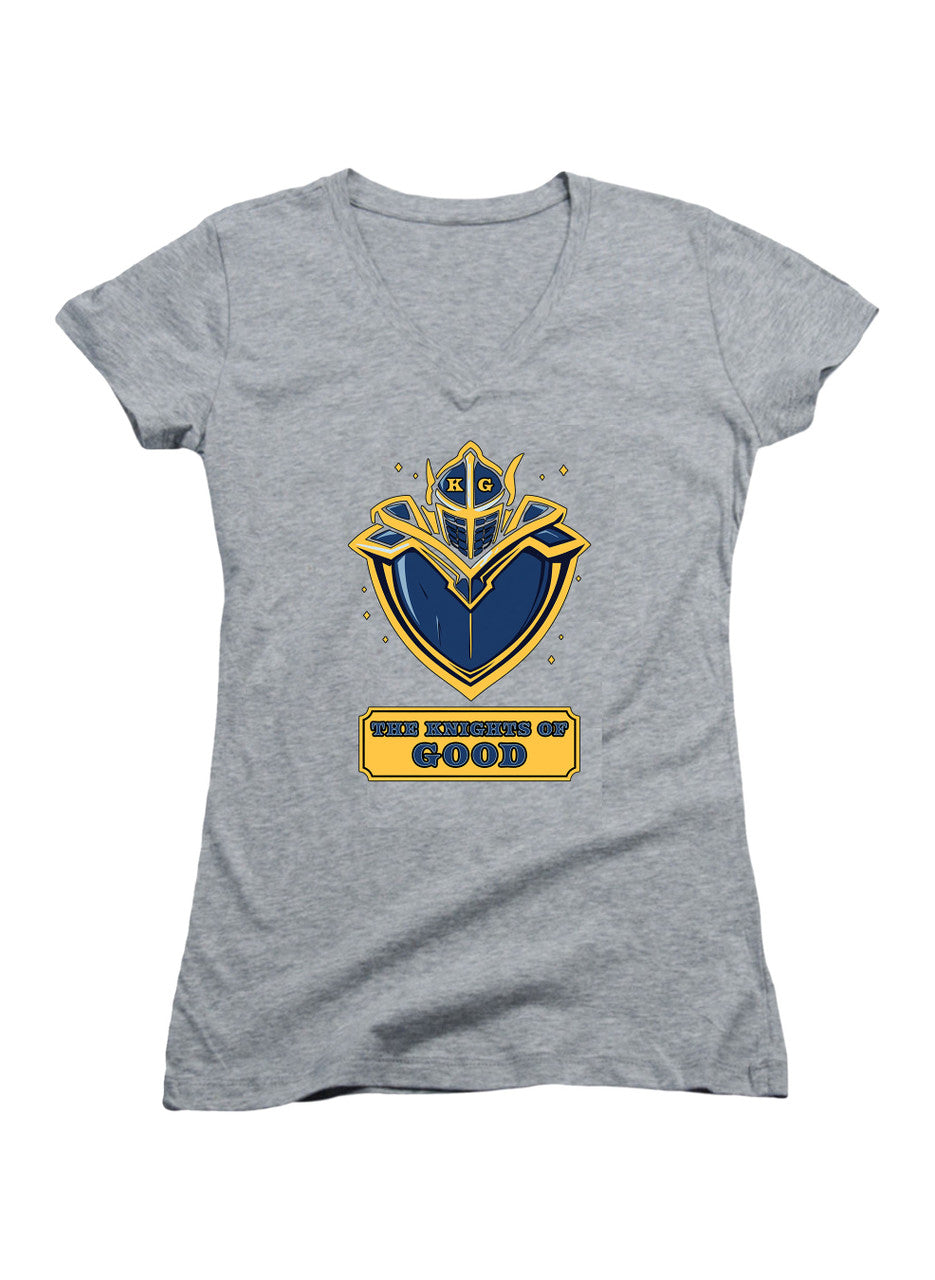 Gray The Knights of Good Logo Juniors V-Neck T-Shirt