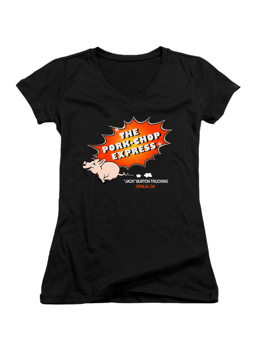 Black The Pork Chop Express Juniors V-Neck T-Shirt