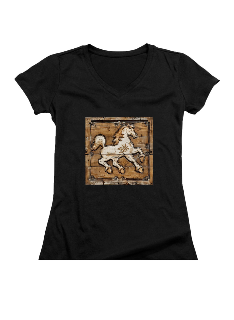 Black The Prancing Pony Juniors V-Neck T-Shirt