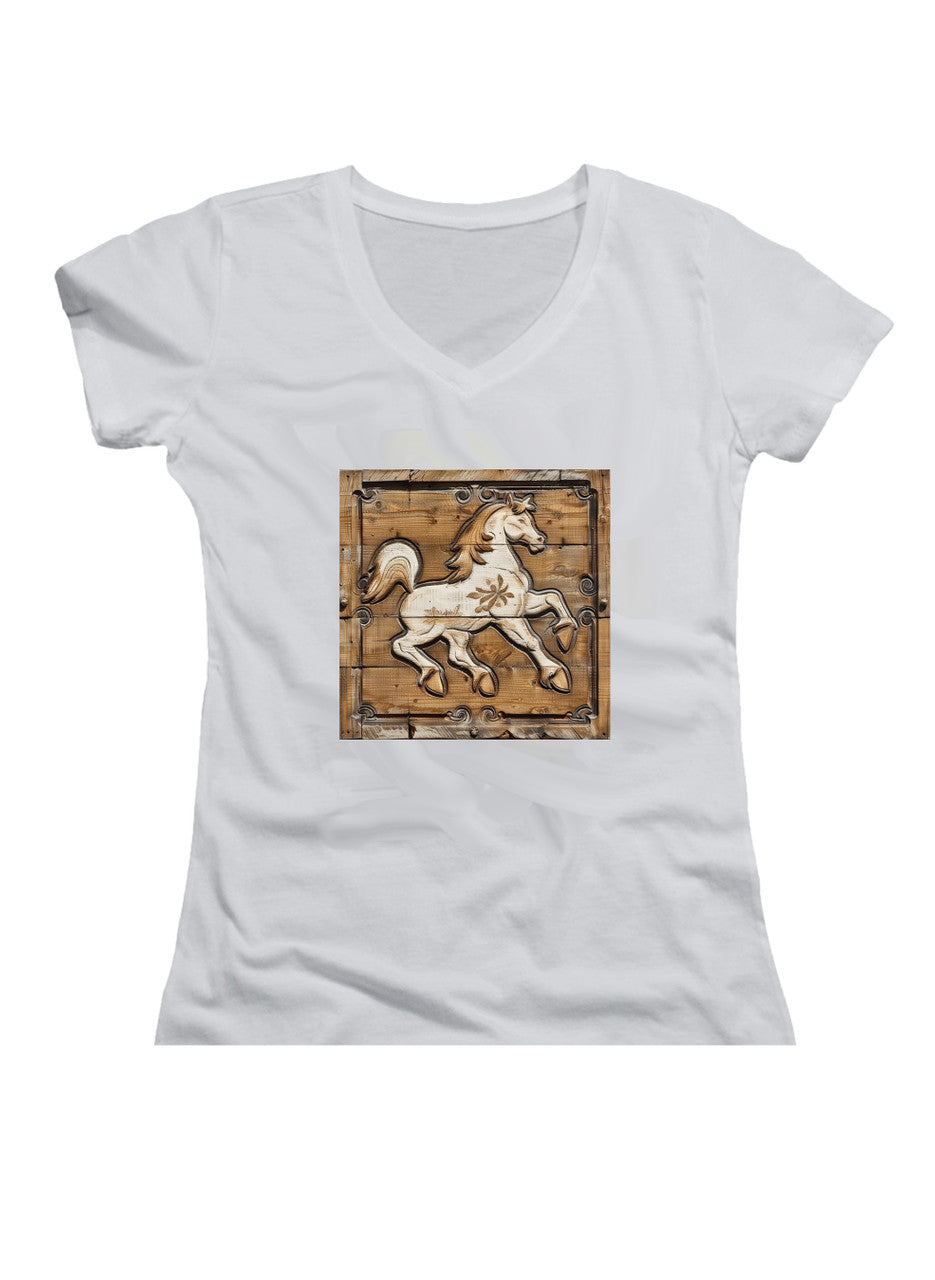White The Prancing Pony Juniors V-Neck T-Shirt