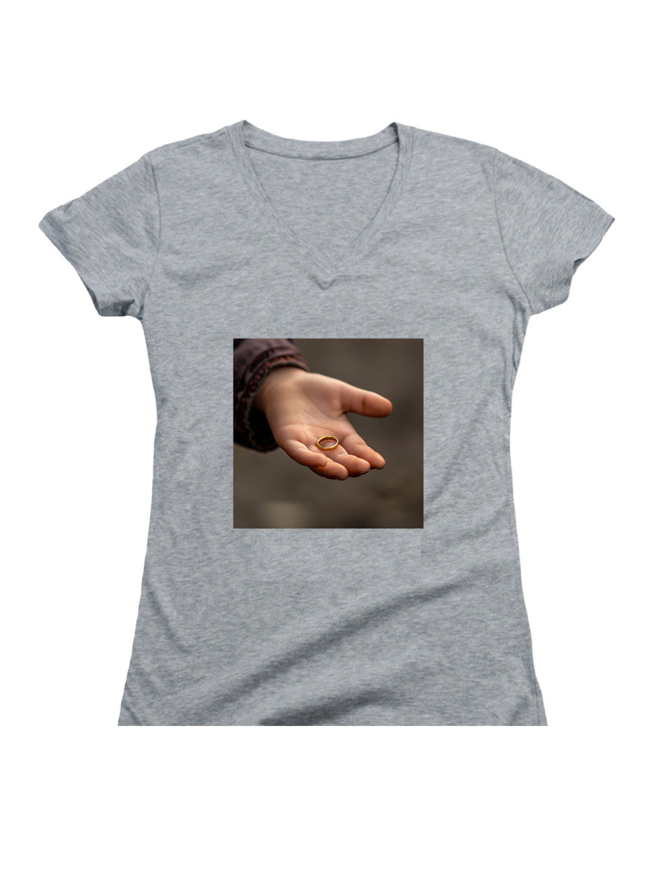 Gray The Ring Juniors V-Neck T-Shirt
